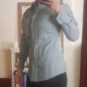 Chinch pinstripe green button down shirt